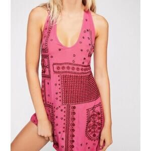 Free People Country Nights Swing Mini Dress Small Pink Boho Festival Patchwork